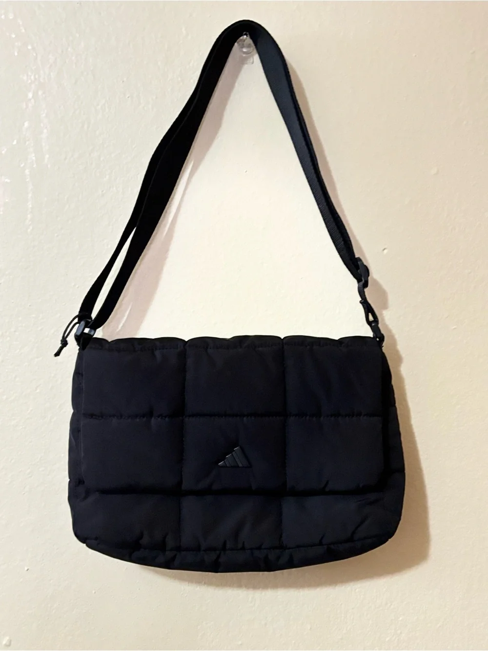 adidas Black Quilted Messenger Bag with Adjustable Strap